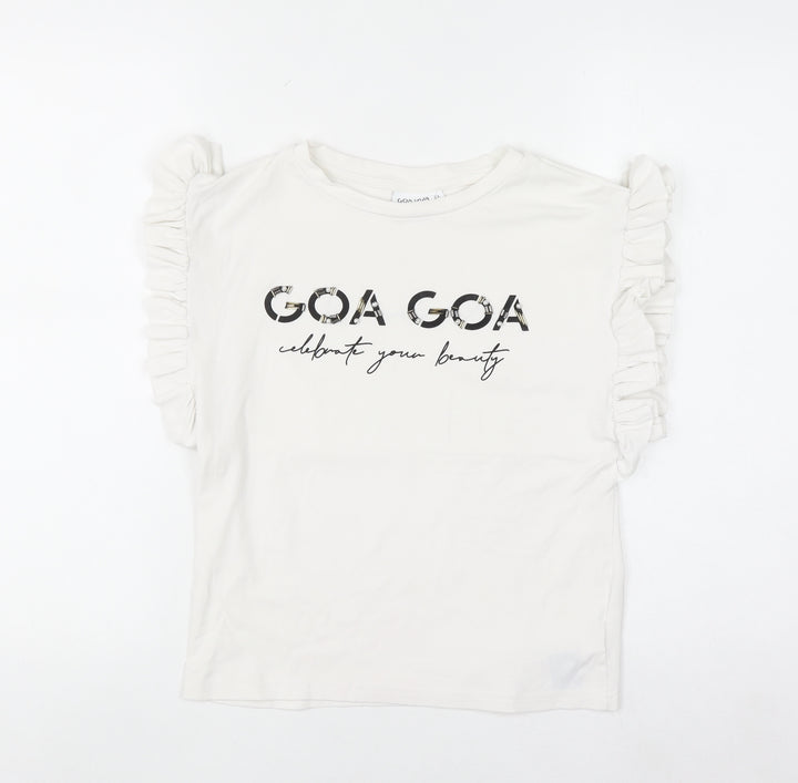 GOA GOA Women's White Ruffle Sleeve Cotton T-Shirt Size L