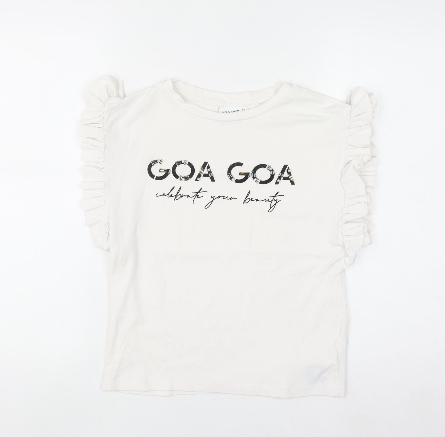 GOA GOA Women's White Ruffle Sleeve Cotton T-Shirt Size L