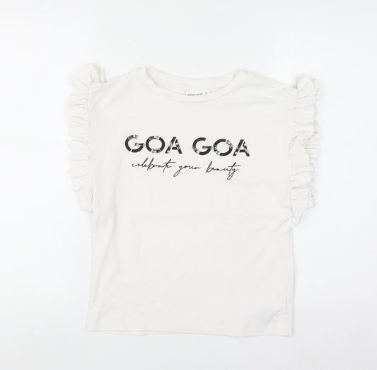 GOA GOA Women's White Ruffle Sleeve Cotton T-Shirt Size L