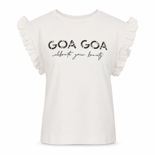 GOA GOA Women's White Ruffle Sleeve Cotton T-Shirt Size L