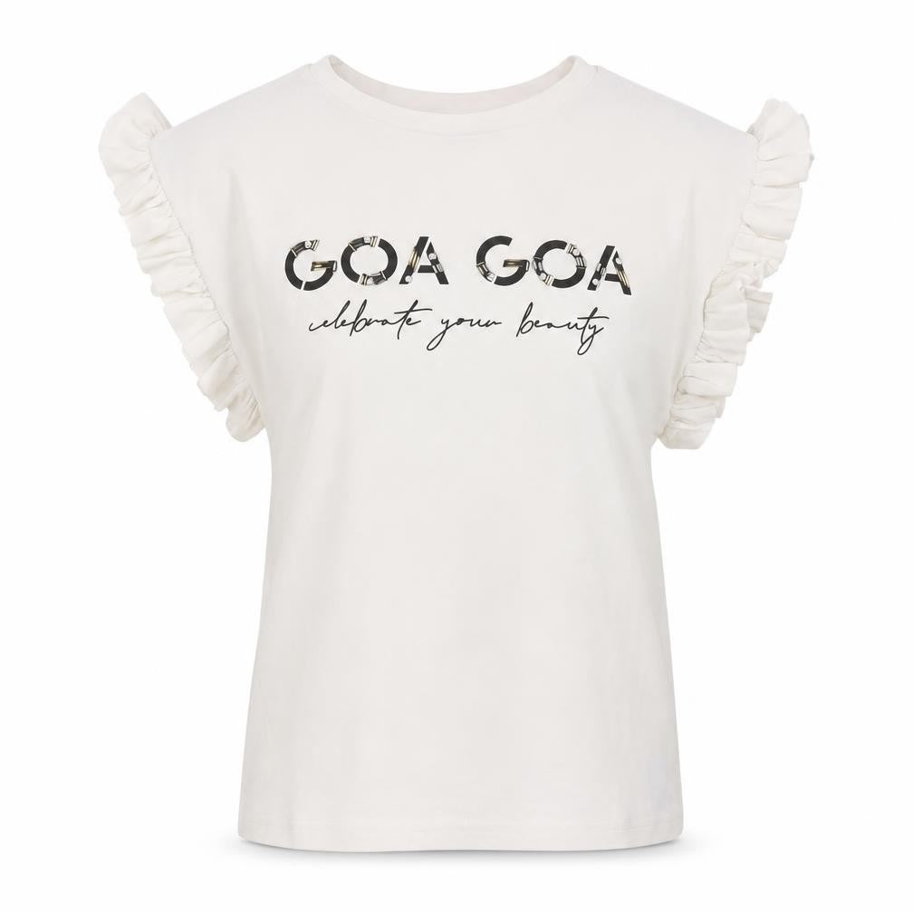 GOA GOA Women's White Ruffle Sleeve Cotton T-Shirt Size L