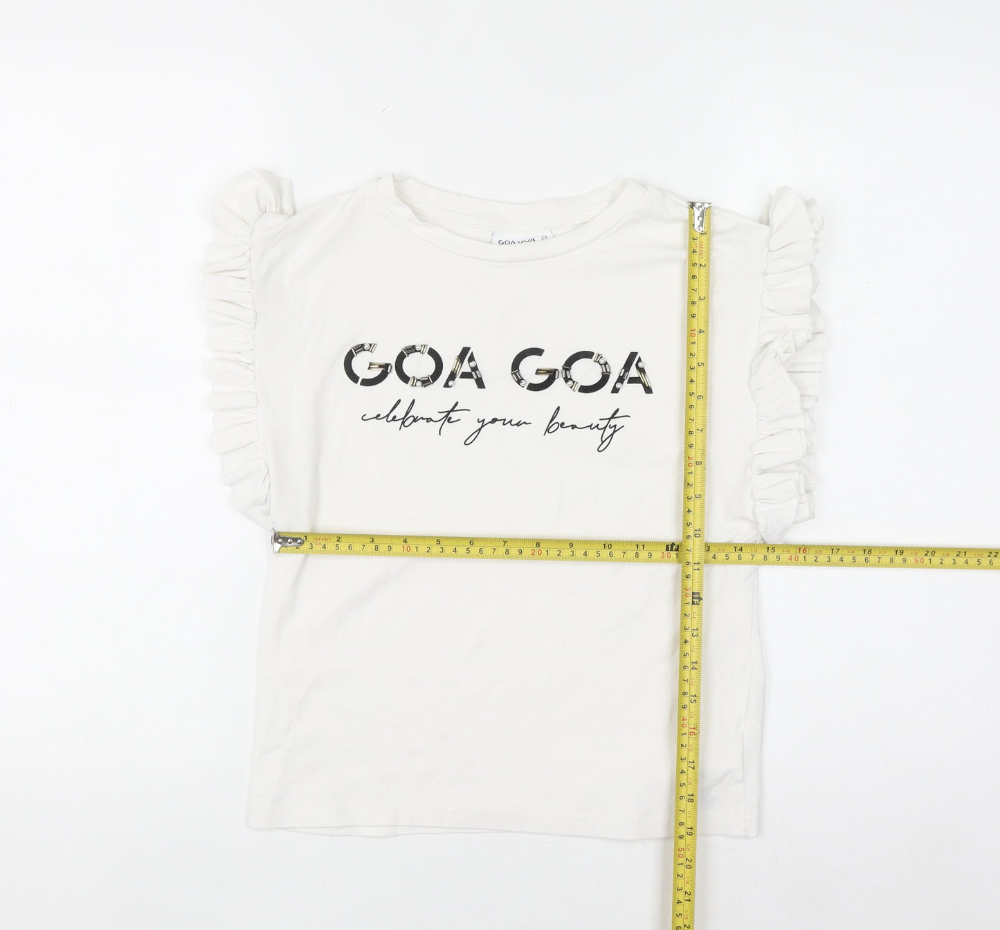 GOA GOA Women's White Ruffle Sleeve Cotton T-Shirt Size L