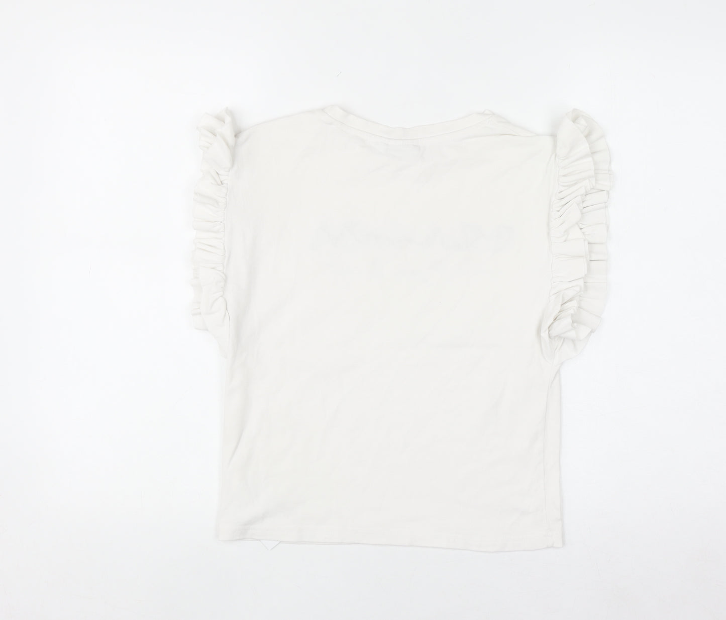 GOA GOA Women's White Ruffle Sleeve Cotton T-Shirt Size L