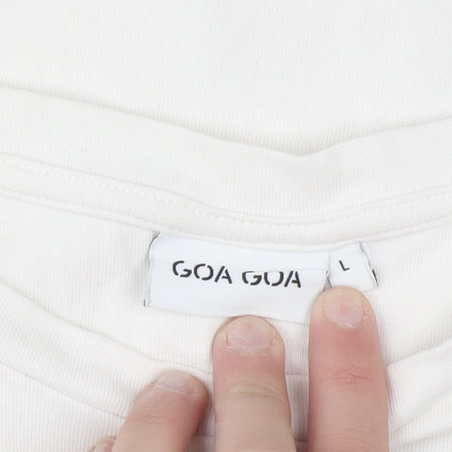 GOA GOA Women's White Ruffle Sleeve Cotton T-Shirt Size L