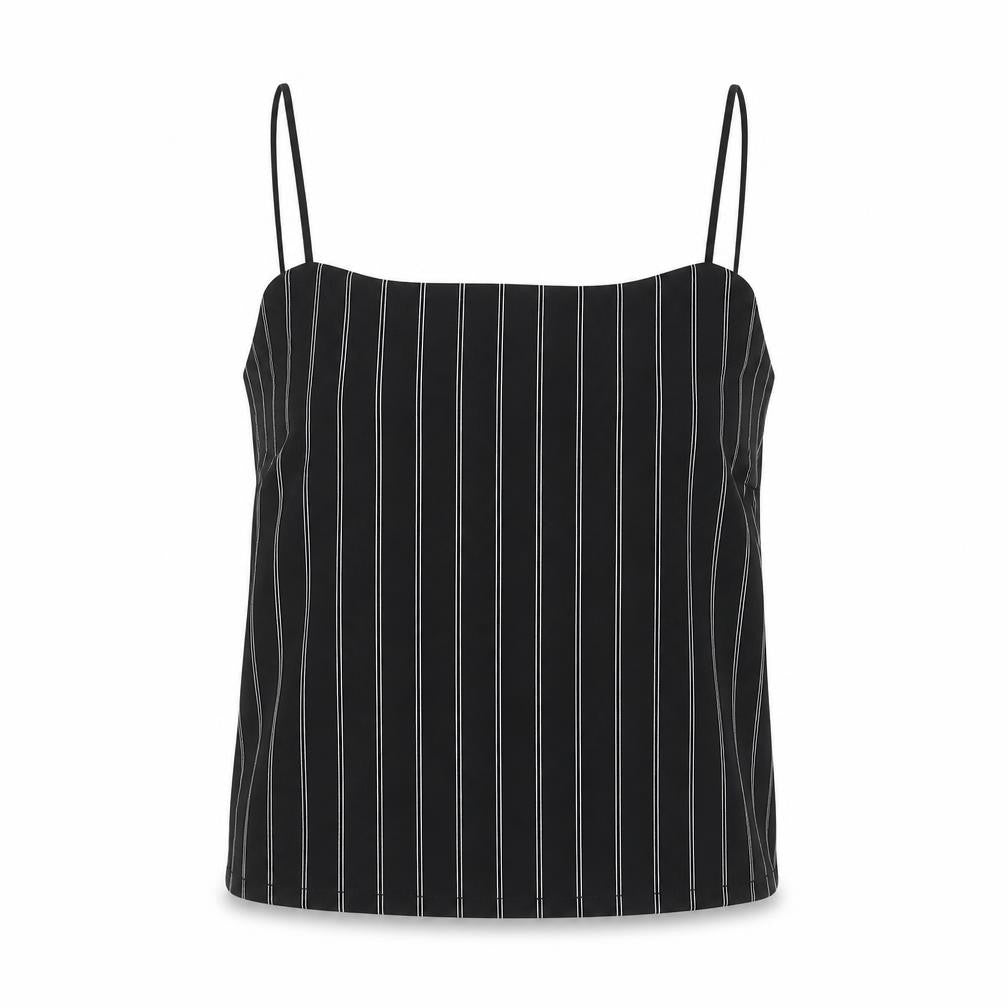 Front view of H&M Divided Women’s Black Striped Camisole Top, size UK 12