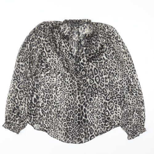 Dunnes Women’s Grey Animal Print Ruffle Tunic Blouse Size 12