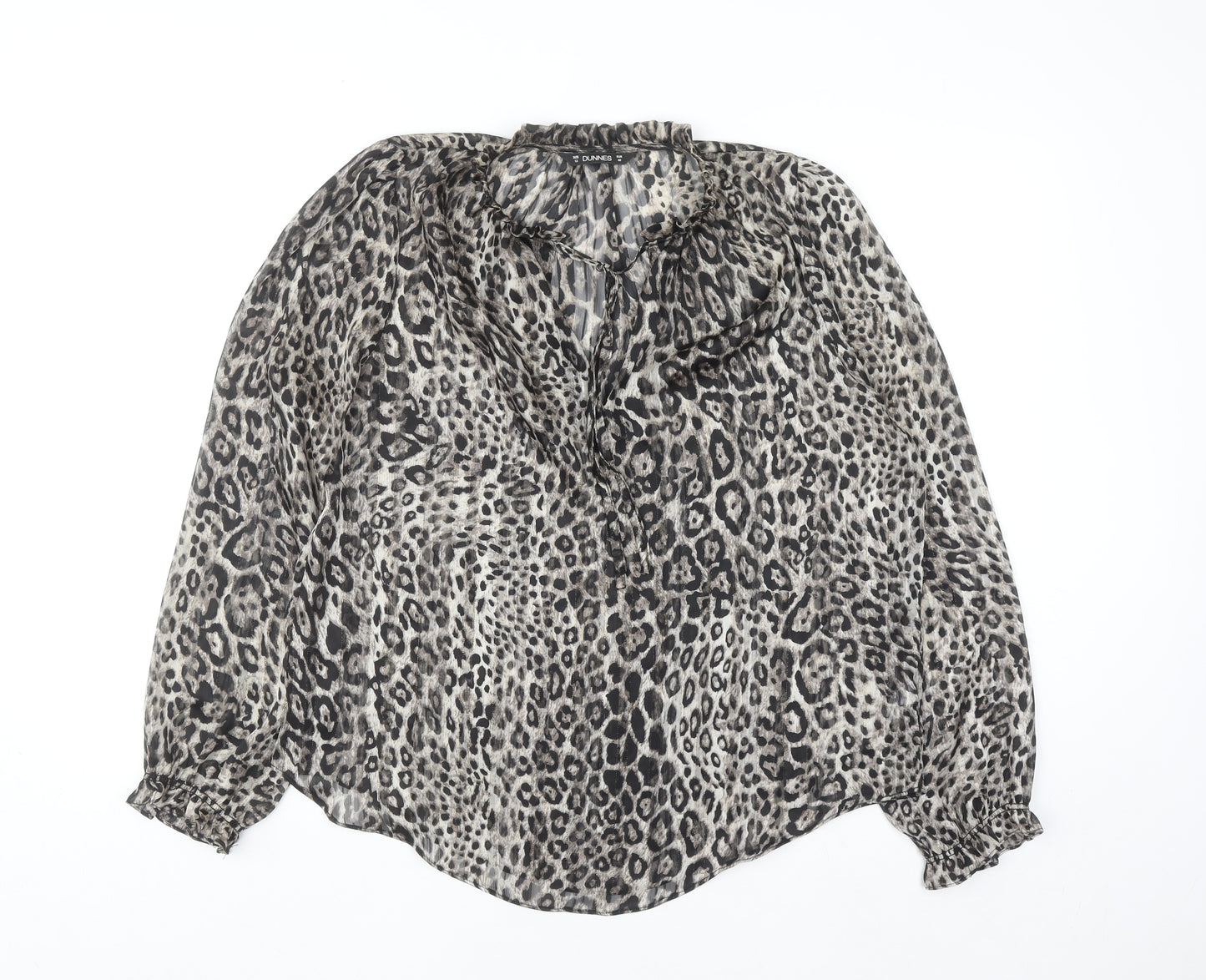 Dunnes Women’s Grey Animal Print Ruffle Tunic Blouse Size 12