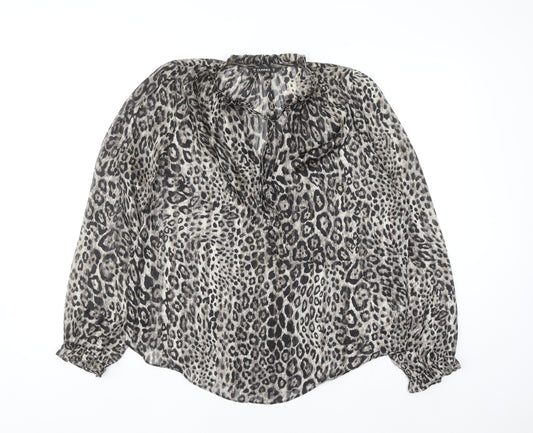 Dunnes Women’s Grey Animal Print Ruffle Tunic Blouse Size 12
