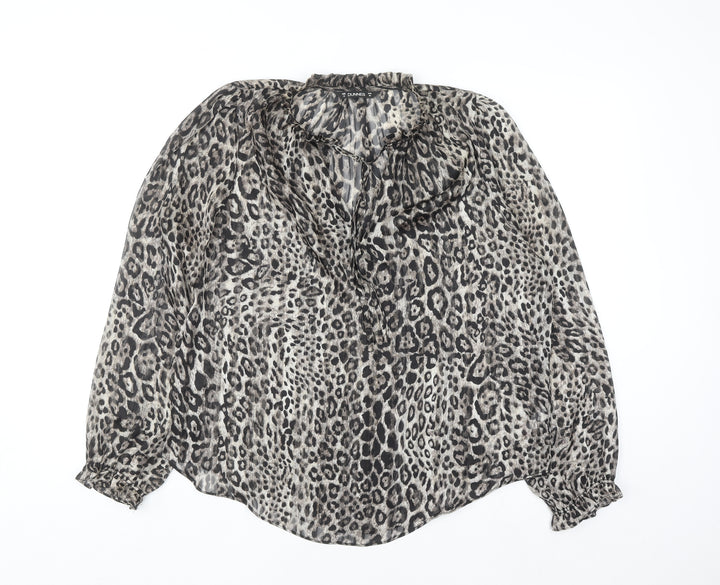 Dunnes Women’s Grey Animal Print Ruffle Tunic Blouse Size 12