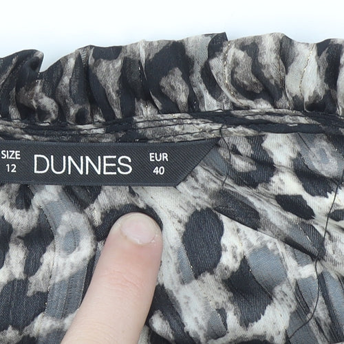 Dunnes Women’s Grey Animal Print Ruffle Tunic Blouse Size 12