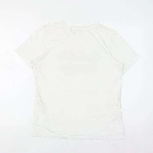 Pieces Women's White Sequin Slogan Cotton T-Shirt Size M