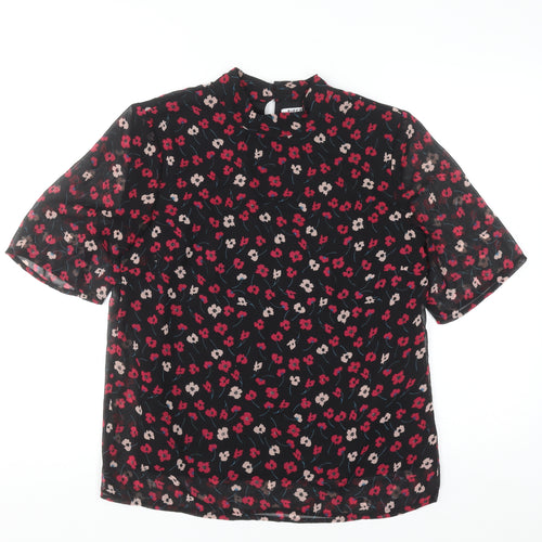 Pieces Womens Black Floral Chiffon Tunic Blouse Size M