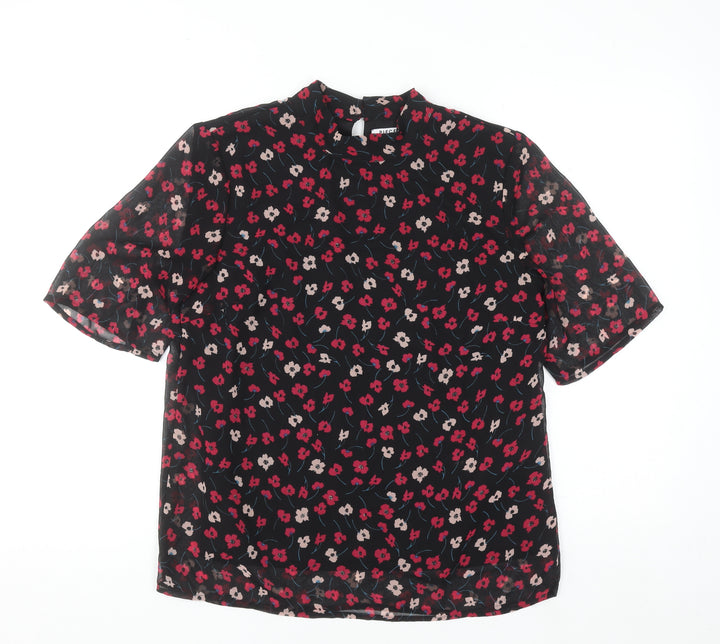 Pieces Womens Black Floral Chiffon Tunic Blouse Size M