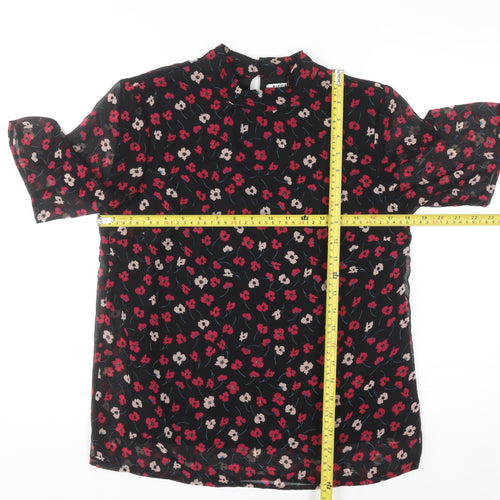 Pieces Womens Black Floral Chiffon Tunic Blouse Size M