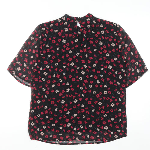 Pieces Womens Black Floral Chiffon Tunic Blouse Size M