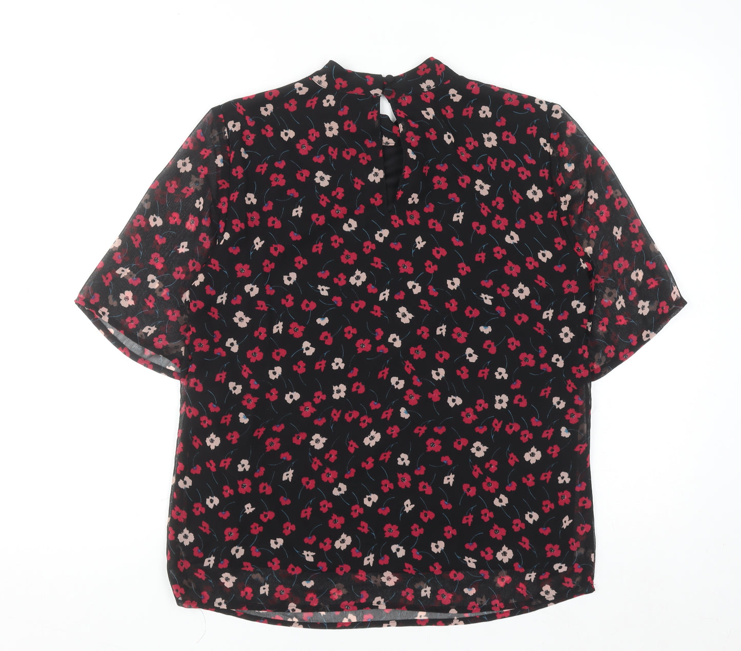 Pieces Womens Black Floral Chiffon Tunic Blouse Size M