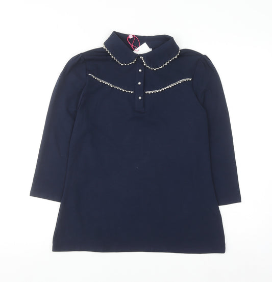 Savida Women’s Navy Beaded Collared Long Sleeve Button-Up Top Size 12