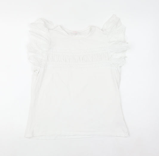 Savida Womens White Ruffle Sleeve Cotton T-Shirt Size 12