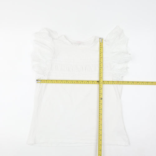 Savida Womens White Ruffle Sleeve Cotton T-Shirt Size 12