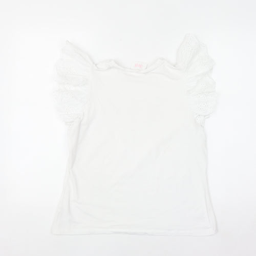 Savida Womens White Ruffle Sleeve Cotton T-Shirt Size 12