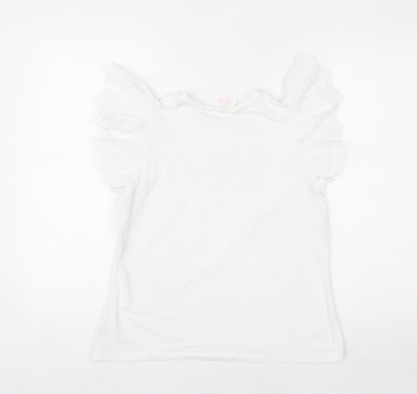 Savida Womens White Ruffle Sleeve Cotton T-Shirt Size 12