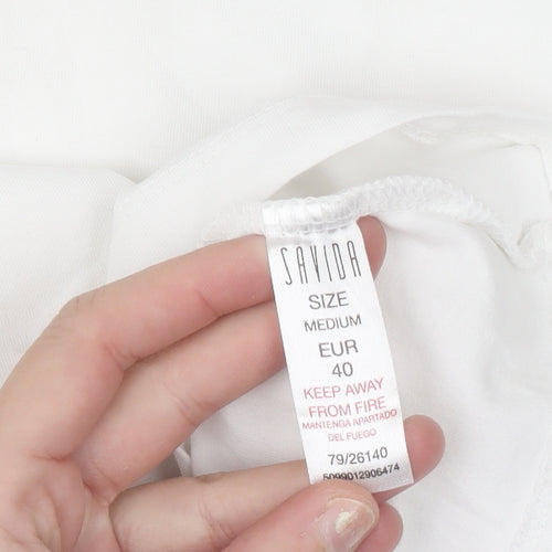 Savida Womens White Ruffle Sleeve Cotton T-Shirt Size 12