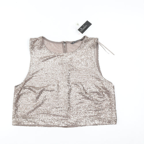 Dunnes Women’s Mocha Sequin Cropped Sleeveless Tank Top Size 12