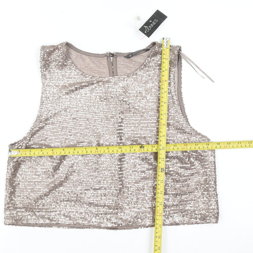 Dunnes Women’s Mocha Sequin Cropped Sleeveless Tank Top Size 12