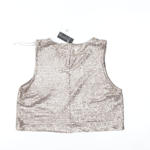 Dunnes Women’s Mocha Sequin Cropped Sleeveless Tank Top Size 12