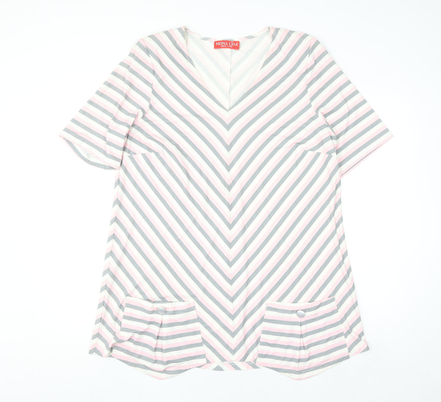 Mona Lisa Women’s Multicoloured V-Neck Striped Tunic Blouse Size 20