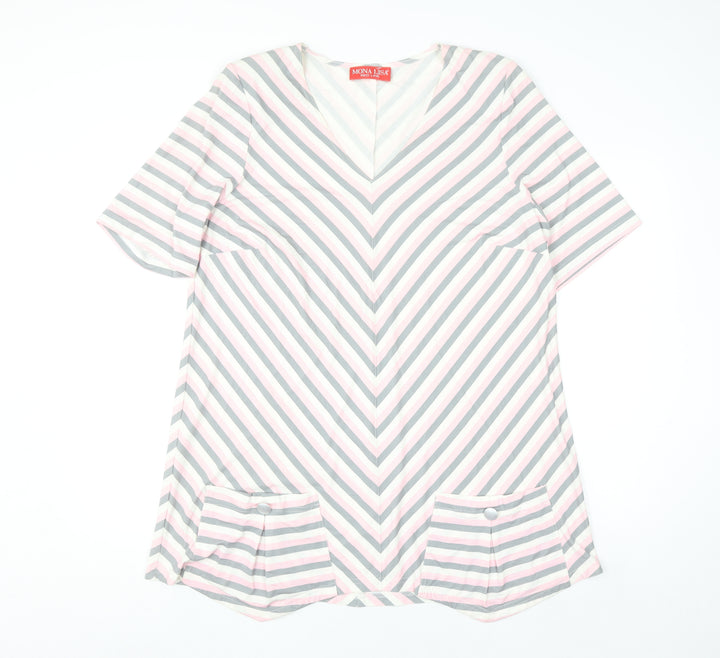 Mona Lisa Women’s Multicoloured V-Neck Striped Tunic Blouse Size 20