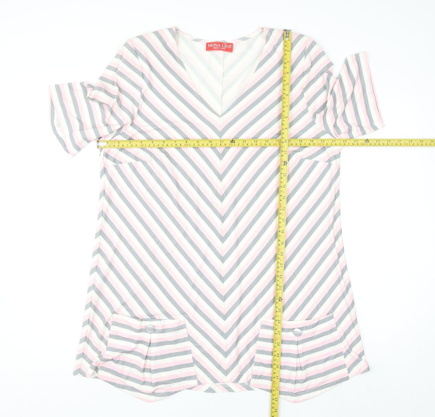 Mona Lisa Women’s Multicoloured V-Neck Striped Tunic Blouse Size 20