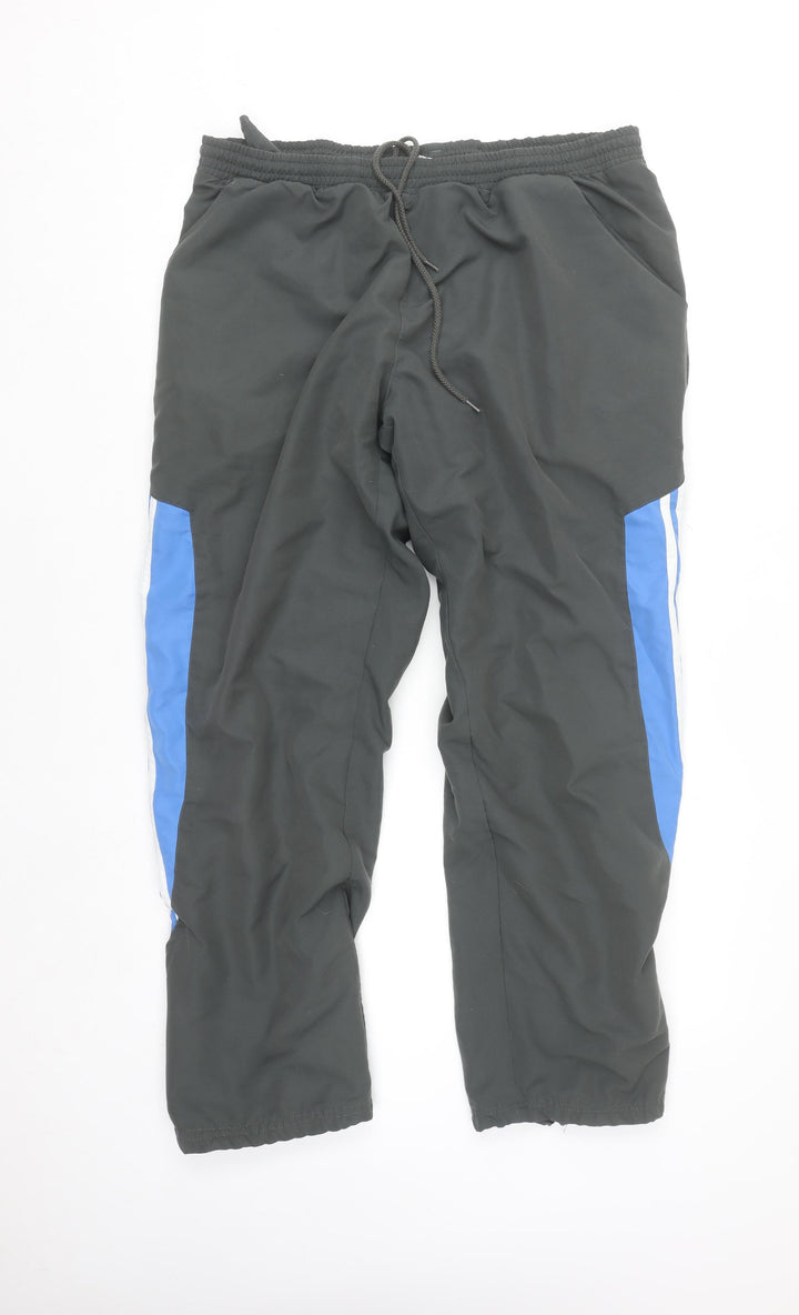 Adidas Men's Black 2XL Track Pants with Blue Side Stripes