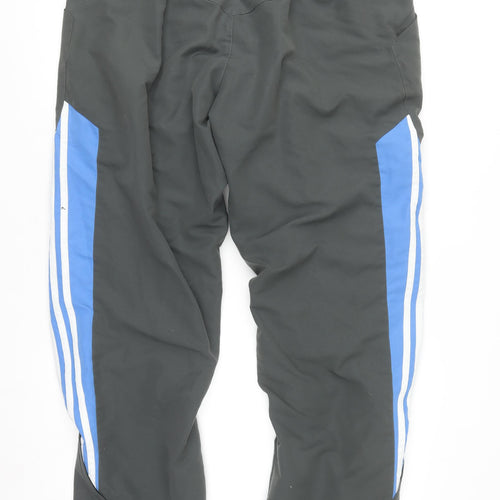 Adidas Men's Black 2XL Track Pants with Blue Side Stripes