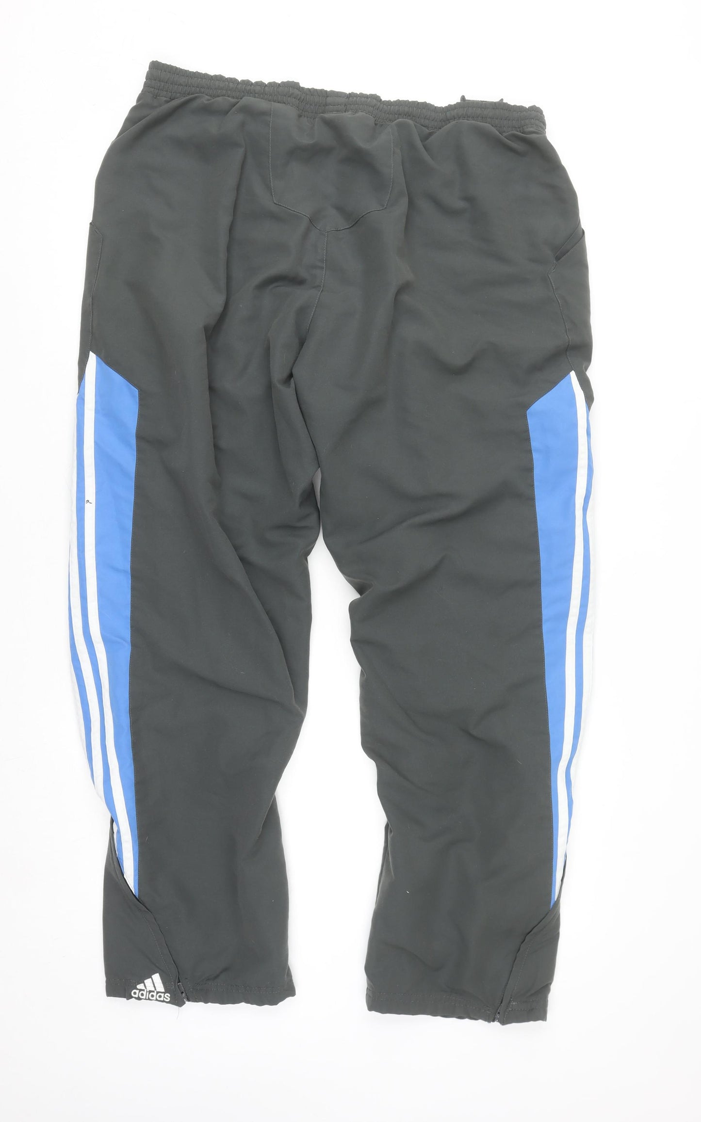 Adidas Men's Black 2XL Track Pants with Blue Side Stripes