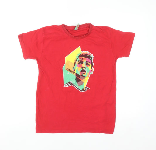 Força Portugal Boys Red Ronaldo Graphic T-Shirt 12-14 Years Cotton Casual