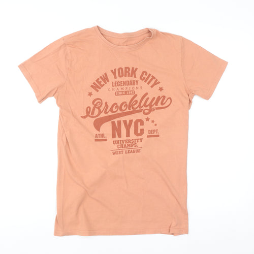 Dunnes Stores Men's Orange Brooklyn NYC Graphic Cotton T-Shirt XS