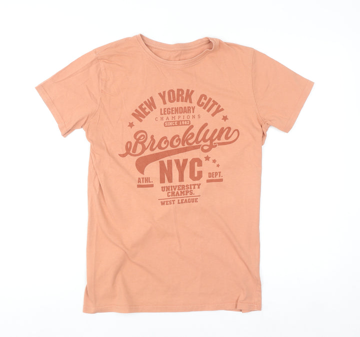 Dunnes Stores Men's Orange Brooklyn NYC Graphic Cotton T-Shirt XS