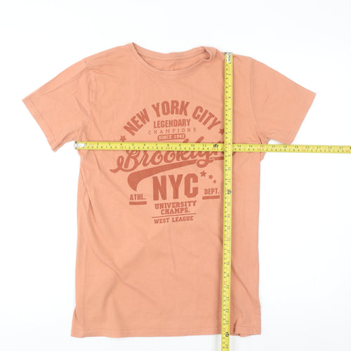 Dunnes Stores Men's Orange Brooklyn NYC Graphic Cotton T-Shirt XS