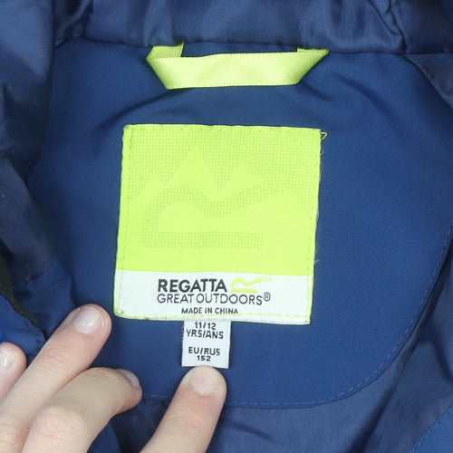 Regatta Boys Blue Hooded Windbreaker Jacket 11-12 Years Waterproof Lightweight