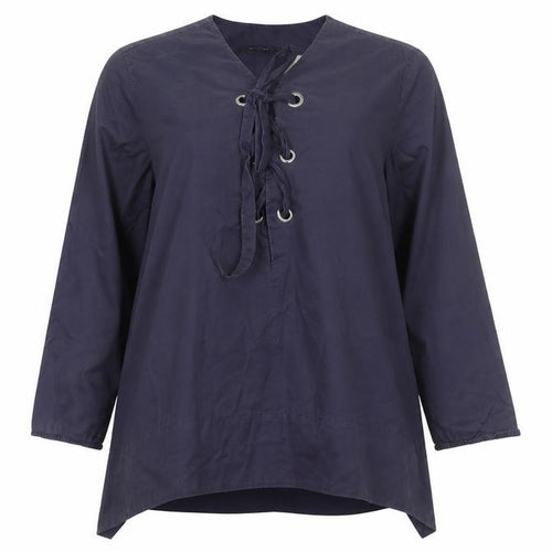 Zara Women Blue Lace Up Cotton Tunic Blouse Size 12