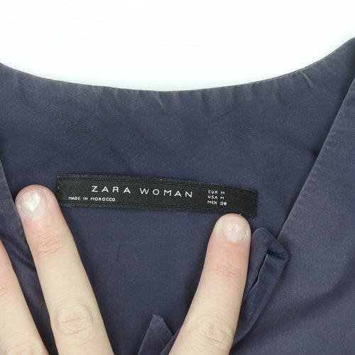Zara Women Blue Lace Up Cotton Tunic Blouse Size 12