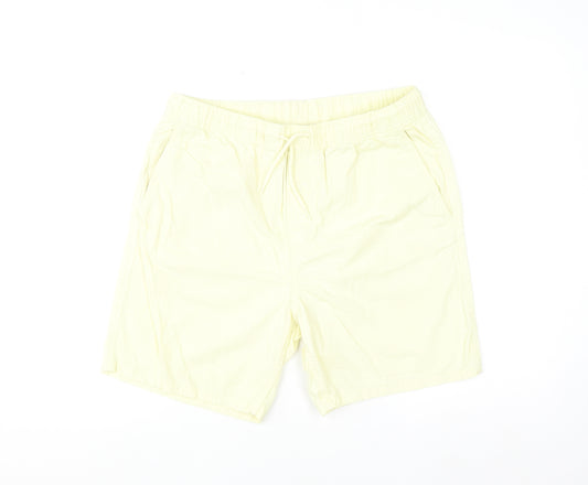 H&M Mens Yellow Regular Fit Cotton Blend Casual Shorts M
