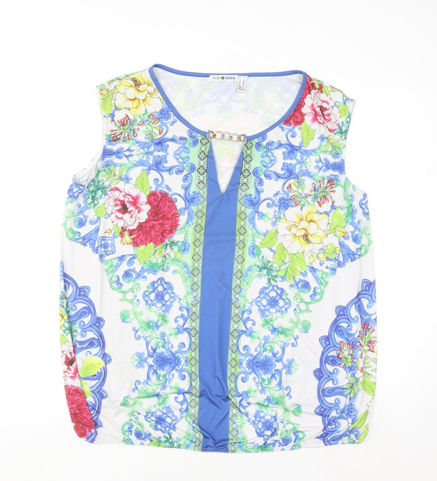 Punt Roma Womens Multicoloured Floral Sleeveless Tunic Blouse XL