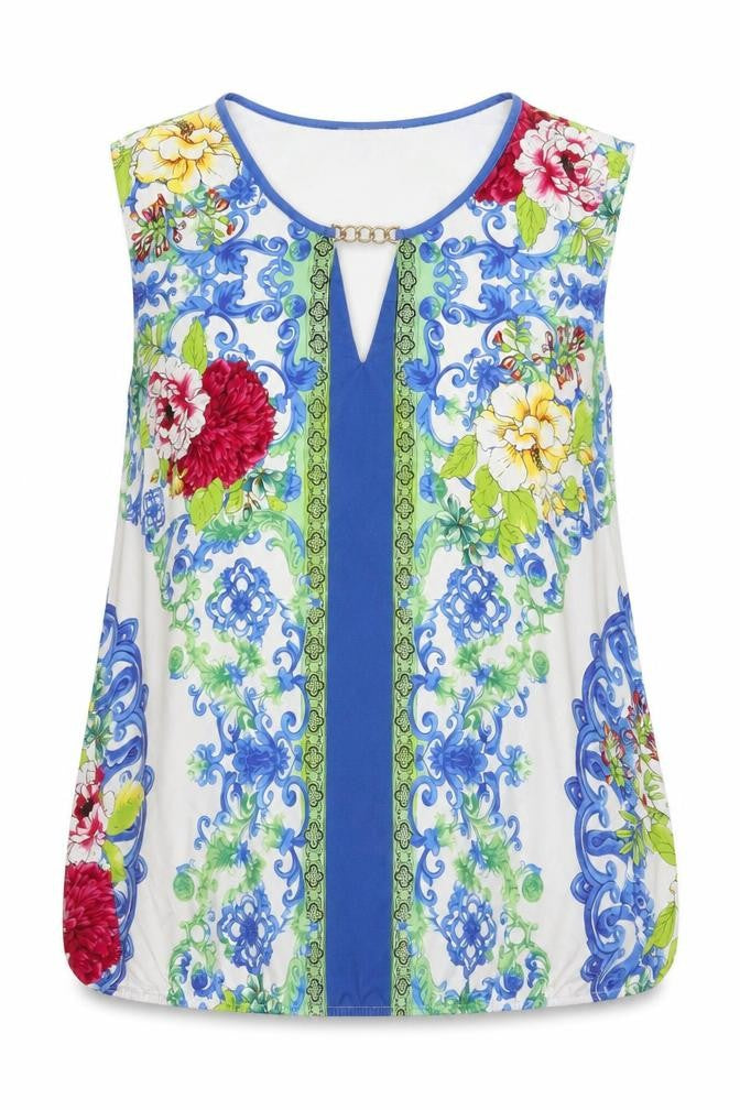 Punt Roma Womens Multicoloured Floral Sleeveless Tunic Blouse XL