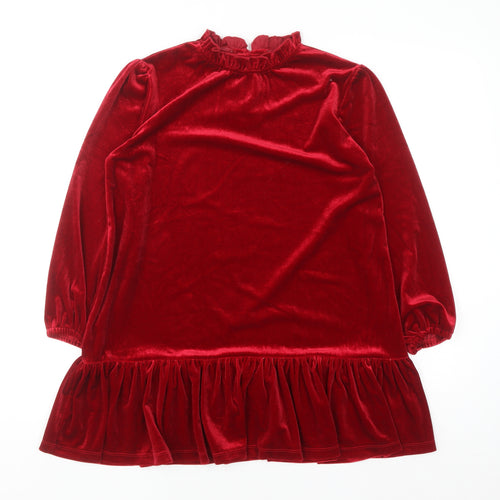 Dunnes Stores Girls Red Velvet Ruffle Long Sleeve Shift Dress 8-9 Years