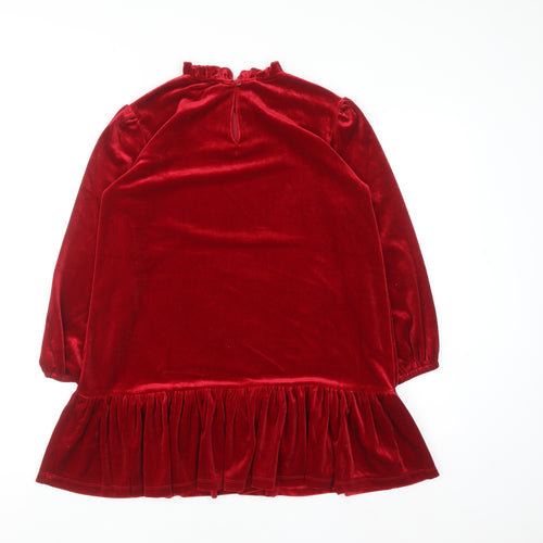 Dunnes Stores Girls Red Velvet Ruffle Long Sleeve Shift Dress 8-9 Years