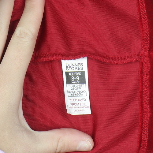 Dunnes Stores Girls Red Velvet Ruffle Long Sleeve Shift Dress 8-9 Years