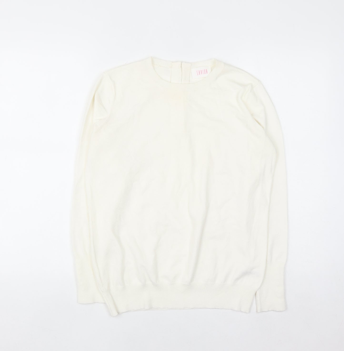 Savida Women Ivory Crew Neck Long Sleeve Pullover Jumper Size 12