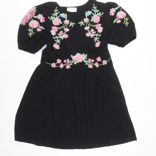 ASOS DESIGN Women's Black Floral Embroidered Fit & Flare Dress Size 14